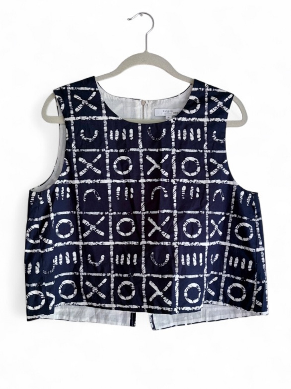 Busayo Collective 100% Cotton Navy Blue Print Sleeveless Cropped Blouse Size 12